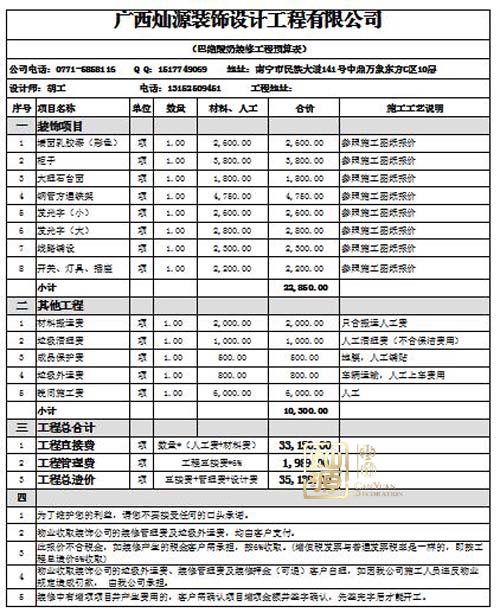 辦公室裝修報價表